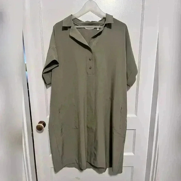 Soft Surroundings Green Flowy Breathable Chore Dress With Pockets NEW - Picture 1 of 5